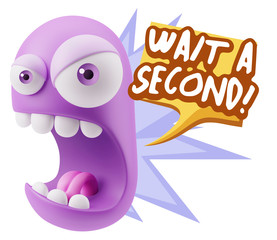 3d Rendering Angry Character Emoji saying Wait a Second with Col