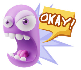 3d Rendering Angry Character Emoji saying Okay with Colorful Spe