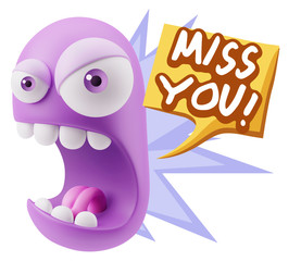 Obraz premium 3d Rendering Angry Character Emoji saying Miss You with Colorful