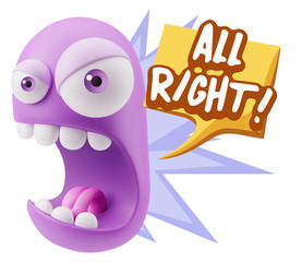 3d Rendering Angry Character Emoji saying All Right with Colorfu