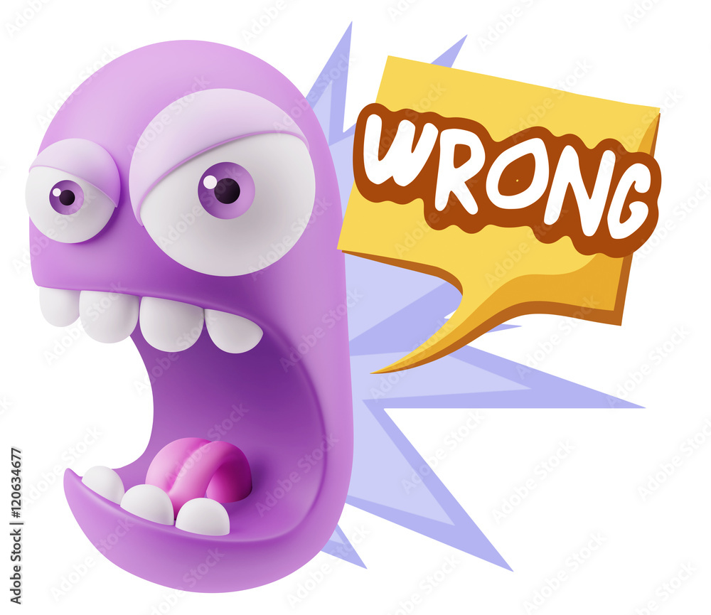 Poster 3d rendering angry character emoji saying wrong with colorful sp