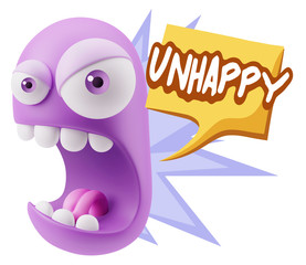 3d Rendering Angry Character Emoji saying Unhappy with Colorful
