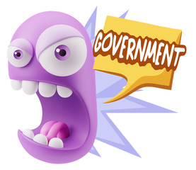 3d Rendering Angry Character Emoji saying Government with Colorf
