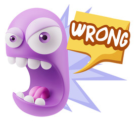 3d Rendering Angry Character Emoji saying Wrong with Colorful Sp