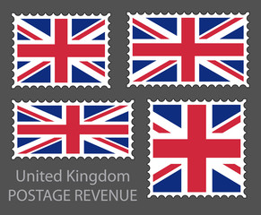 Great Britain flag postage stamp set, isolated on grey background, vector illustration.