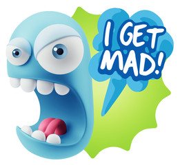 3d Rendering Angry Character Emoji saying I Get Mad with Colorfu