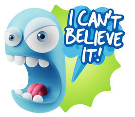 3d Rendering Angry Character Emoji saying I Can't Believe It wit