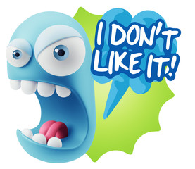 3d Rendering Angry Character Emoji saying I Don`t Like It with C