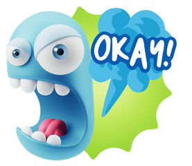 3d Rendering Angry Character Emoji saying Okay with Colorful Spe