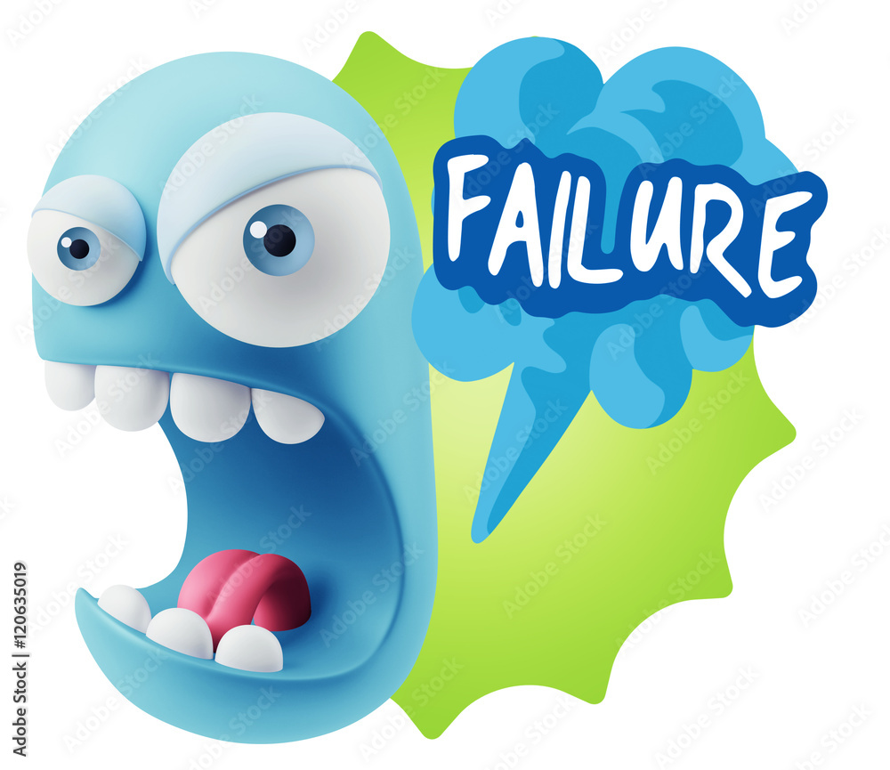 Fototapete 3d Rendering Angry Character Emoji saying Failure with Colorful