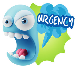 3d Rendering Angry Character Emoji saying Urgency with Colorful