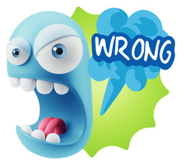 3d Rendering Angry Character Emoji saying Wrong with Colorful Sp