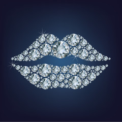 Lips shape made up a lot of diamond on the black background - 120635231