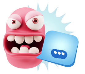 3d Rendering Angry Character Emoji saying … with Colorful Spee