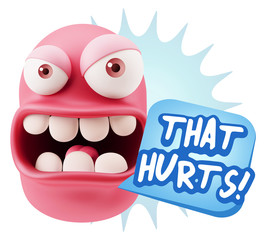 3d Rendering Angry Character Emoji saying That Hurts with Colorf
