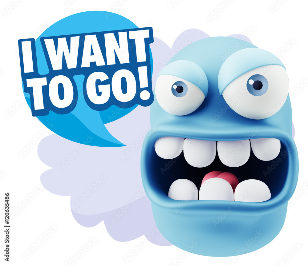 Fototapete 3d Rendering Angry Character Emoji saying I Want to Go with Colo