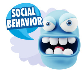 3d Rendering Angry Character Emoji saying Social Behavior with C