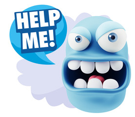 Obraz premium 3d Rendering Angry Character Emoji saying Help me with Colorful
