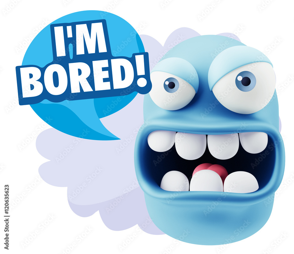 Fototapete 3d rendering angry character emoji saying i'm bored with colorfu