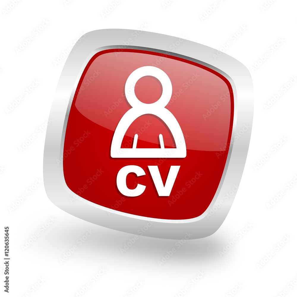 Poster cv square red glossy chrome silver metallic web icon