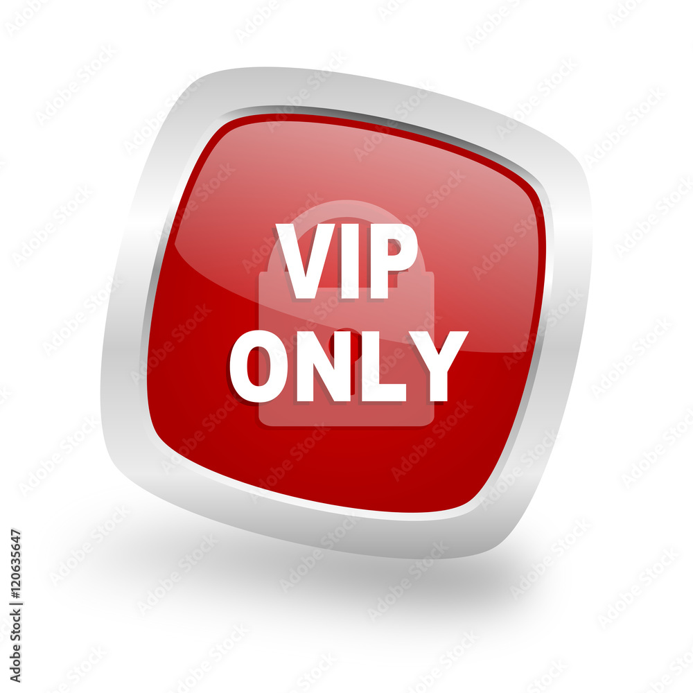 Poster vip only square red glossy chrome silver metallic web icon