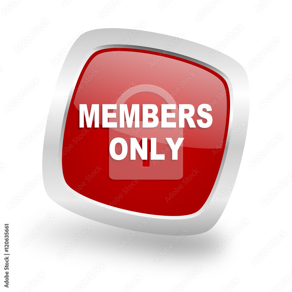 Poster members only square red glossy chrome silver metallic web icon