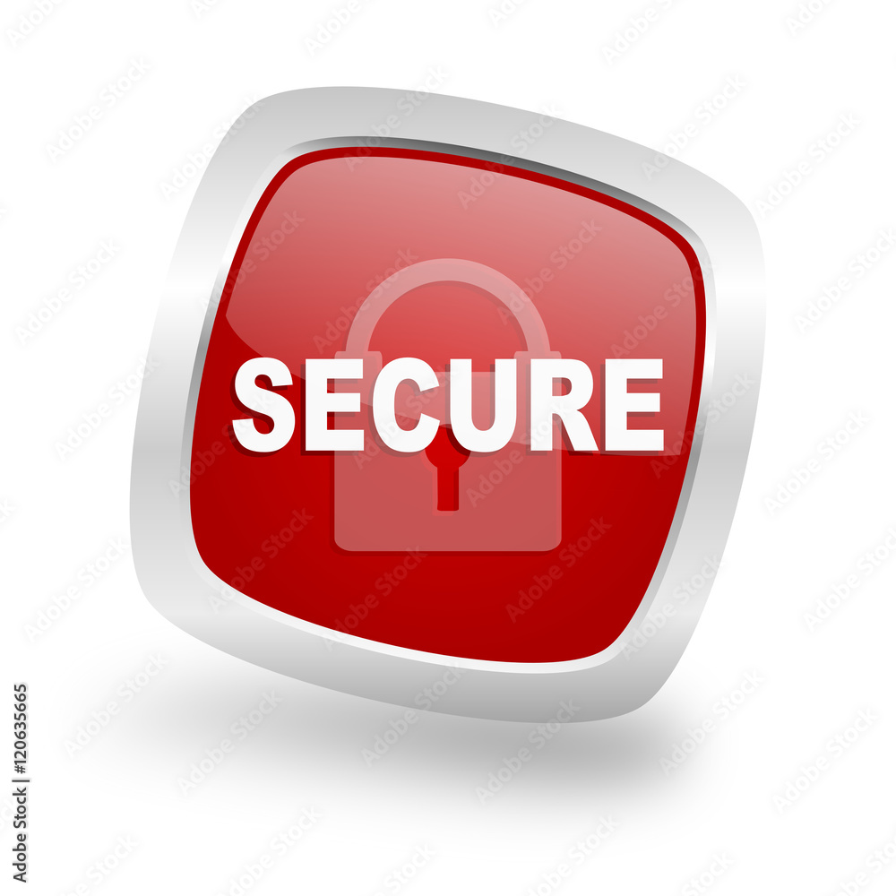 Poster secure square red glossy chrome silver metallic web icon
