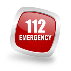 number emergency 112 square red glossy chrome silver metallic web icon