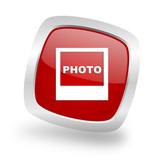 photo square red glossy chrome silver metallic web icon