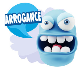 3d Rendering Angry Character Emoji saying Arrogance with Colorfu