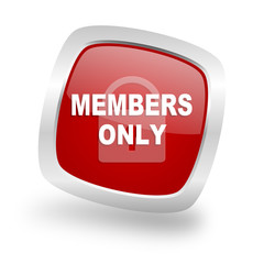 members only square red glossy chrome silver metallic web icon