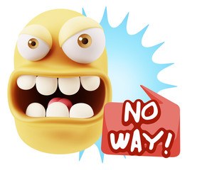 3d Rendering Angry Character Emoji saying No Way with Colorful S