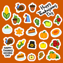 Set of abstract sticker thaksgiving day icon. holiday symbols.