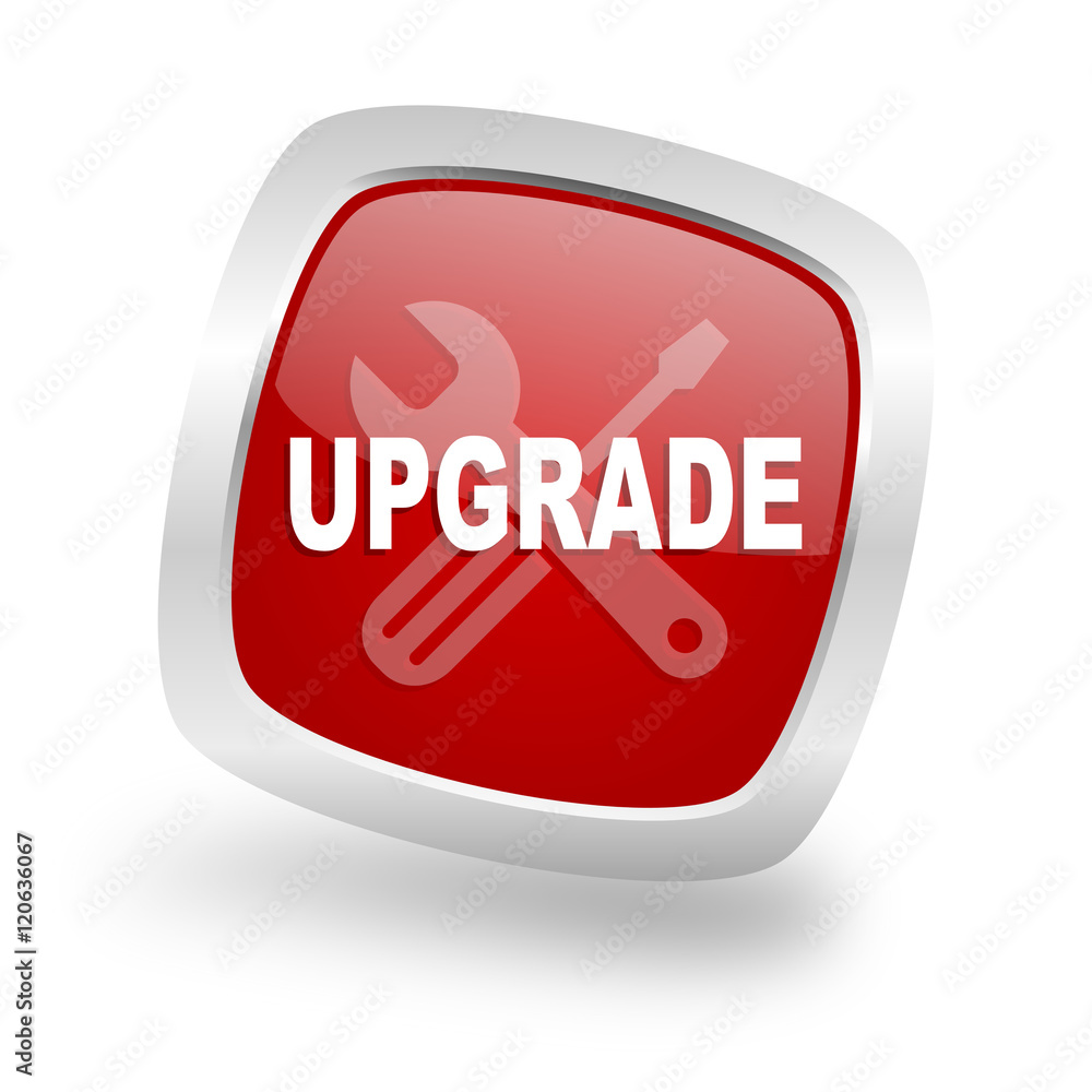 Poster upgrade square red glossy chrome silver metallic web icon