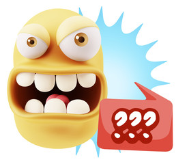 3d Rendering Angry Character Emoji saying ??? with Colorful Spee