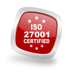 iso 27001 square red glossy chrome silver metallic web icon