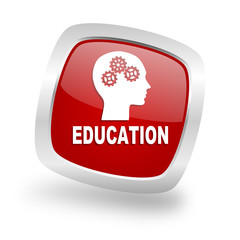 education square red glossy chrome silver metallic web icon