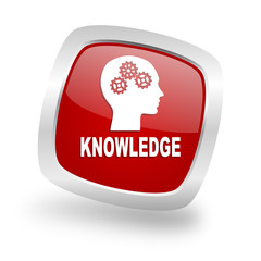 knowledge square red glossy chrome silver metallic web icon