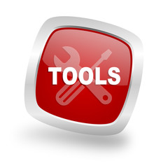 tools square red glossy chrome silver metallic web icon