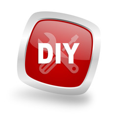 diy square red glossy chrome silver metallic web icon