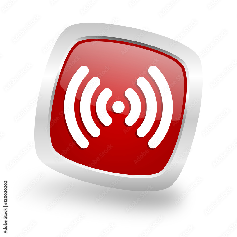 Poster wifi square red glossy chrome silver metallic web icon