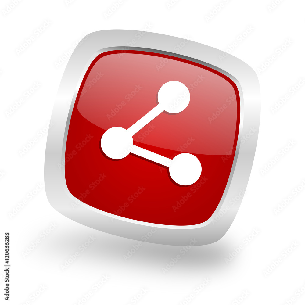 Poster share square red glossy chrome silver metallic web icon