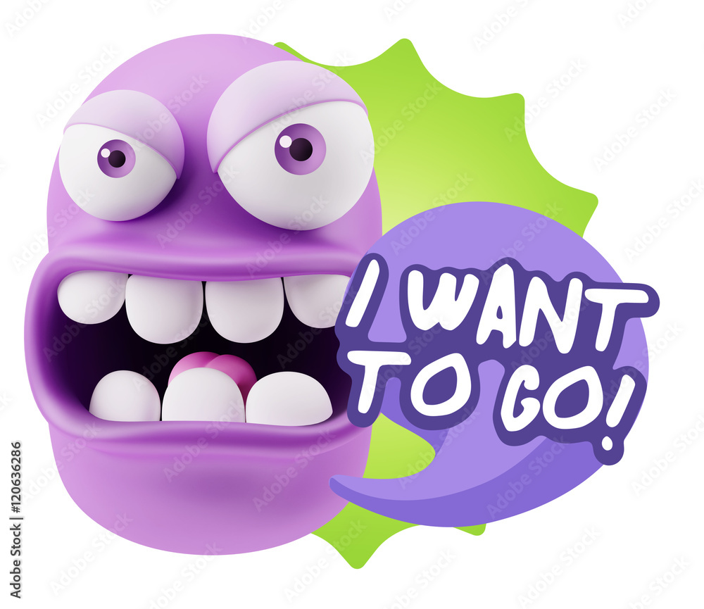 Aufkleber 3d rendering angry character emoji saying i want to go with colo