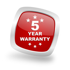 warranty guarantee 5 year square red glossy chrome silver metallic web icon