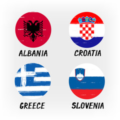 Set Of 4 Flags - Round Icons - Albania Croatia Greece Slovenia