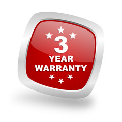 warranty guarantee 3 year square red glossy chrome silver metallic web icon