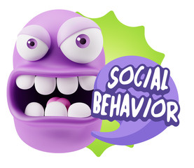 3d Rendering Angry Character Emoji saying Social Behavior with C