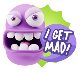 3d Rendering Angry Character Emoji saying I Get Mad with Colorfu