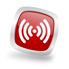 wifi square red glossy chrome silver metallic web icon