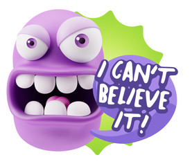 3d Rendering Angry Character Emoji saying I Can't Believe It wit